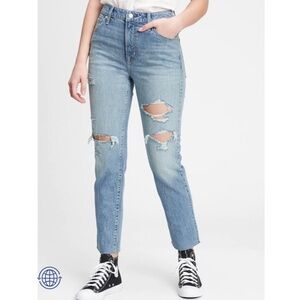 GAP Mid Rise Destructed Slim Boyfriend Jeans 14/32